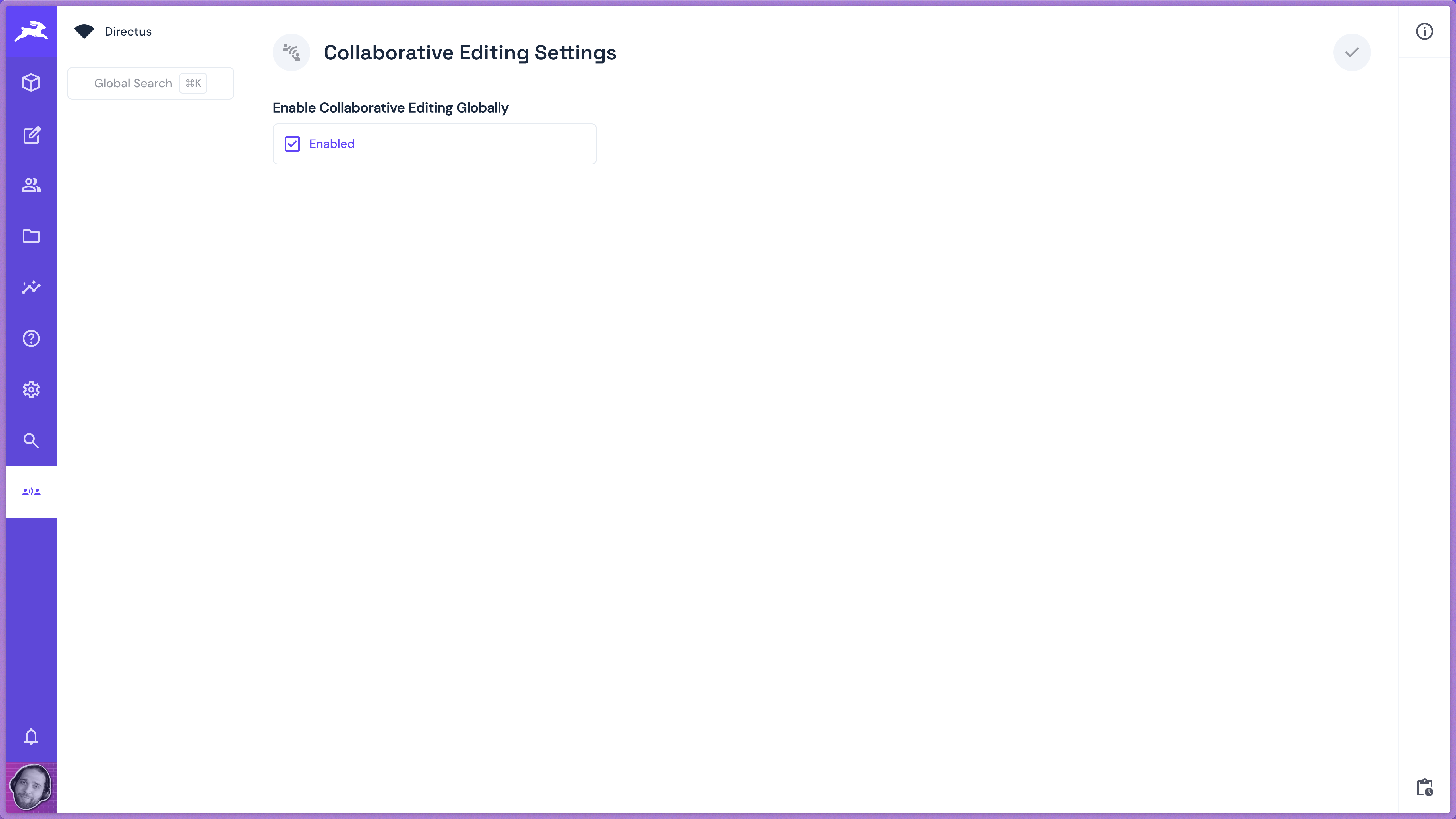 Collaborative editing settings page