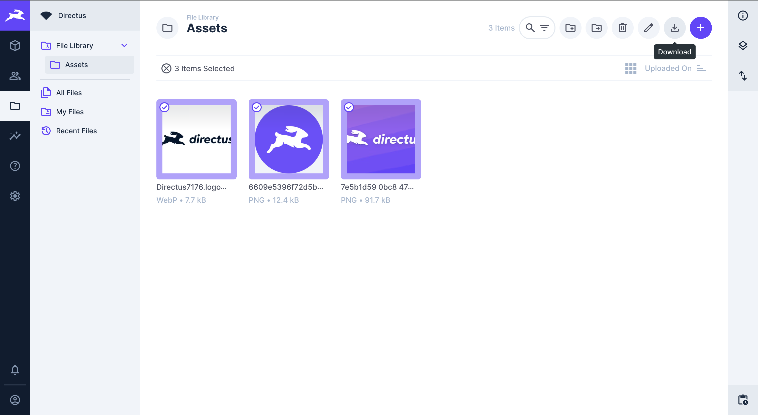 File Library with multiple files selected for download